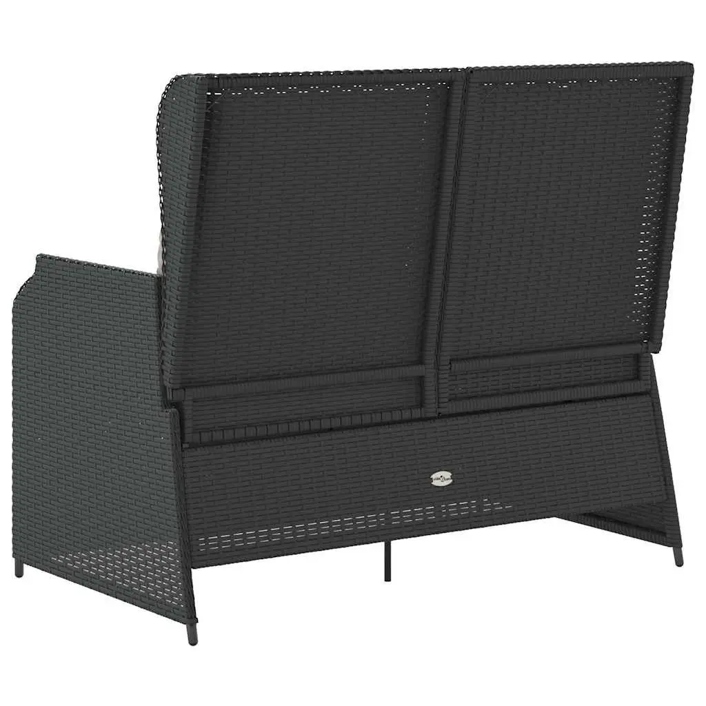 Reclining Garden Bench Black Padded Cushions Adjustable Backrest Outdoor PE Rattan Furniture