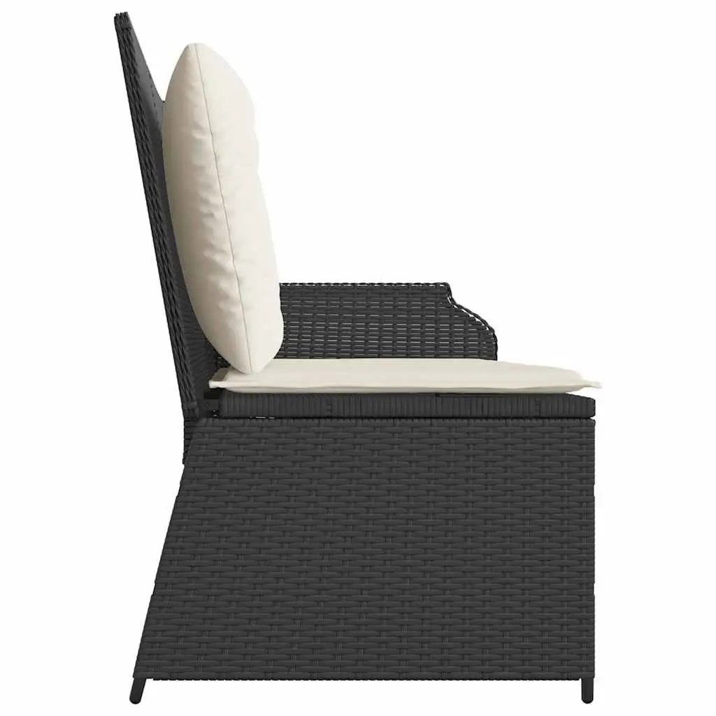 Reclining Garden Bench Black Padded Cushions Adjustable Backrest Outdoor PE Rattan Furniture