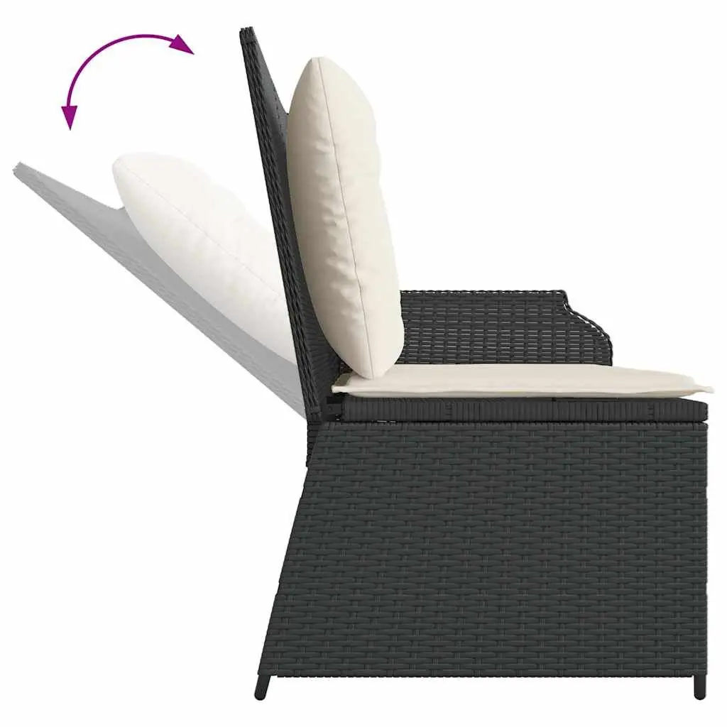Reclining Garden Bench Black Padded Cushions Adjustable Backrest Outdoor PE Rattan Furniture