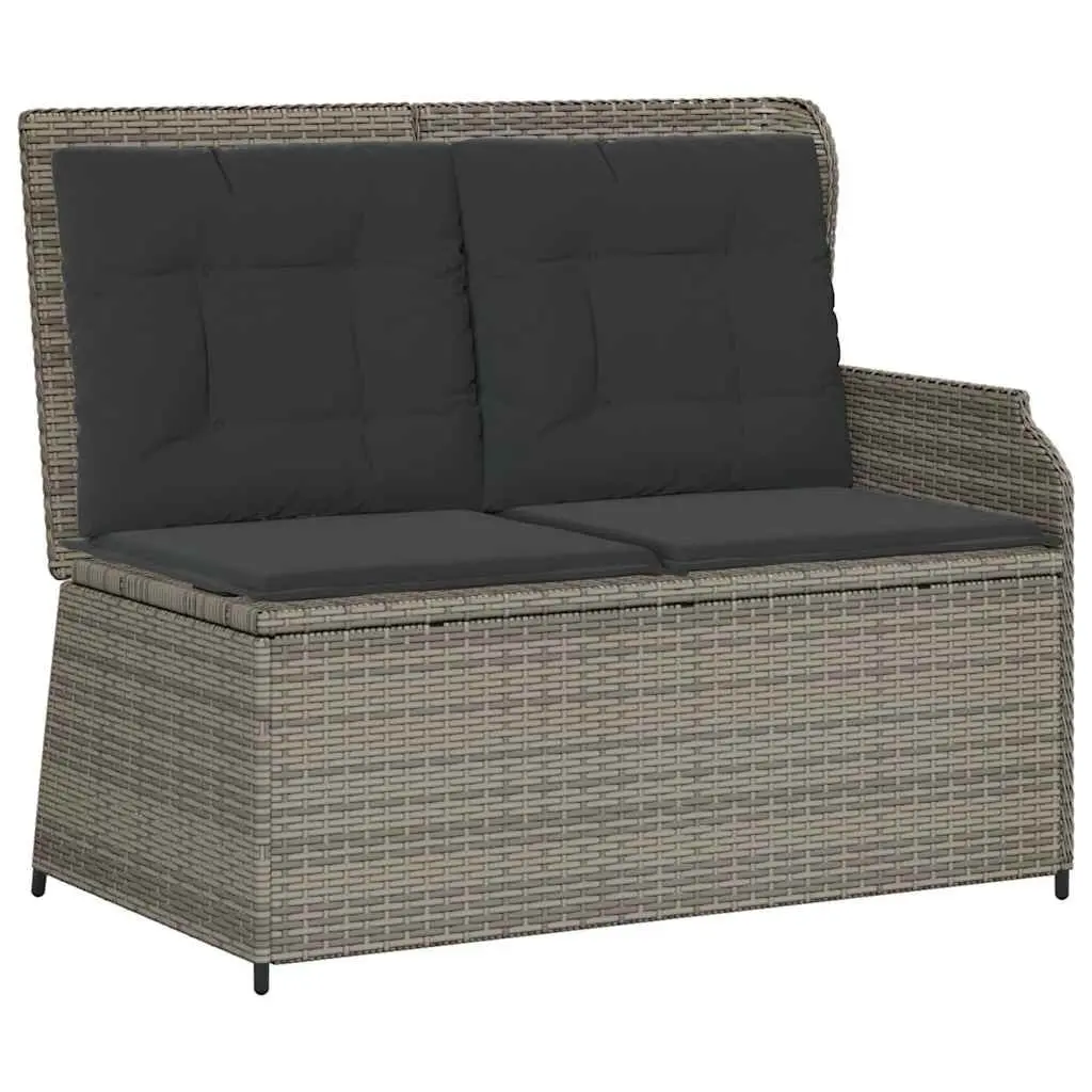 Reclining Garden Bench PE Rattan Adjustable Backrest Cushions Grey