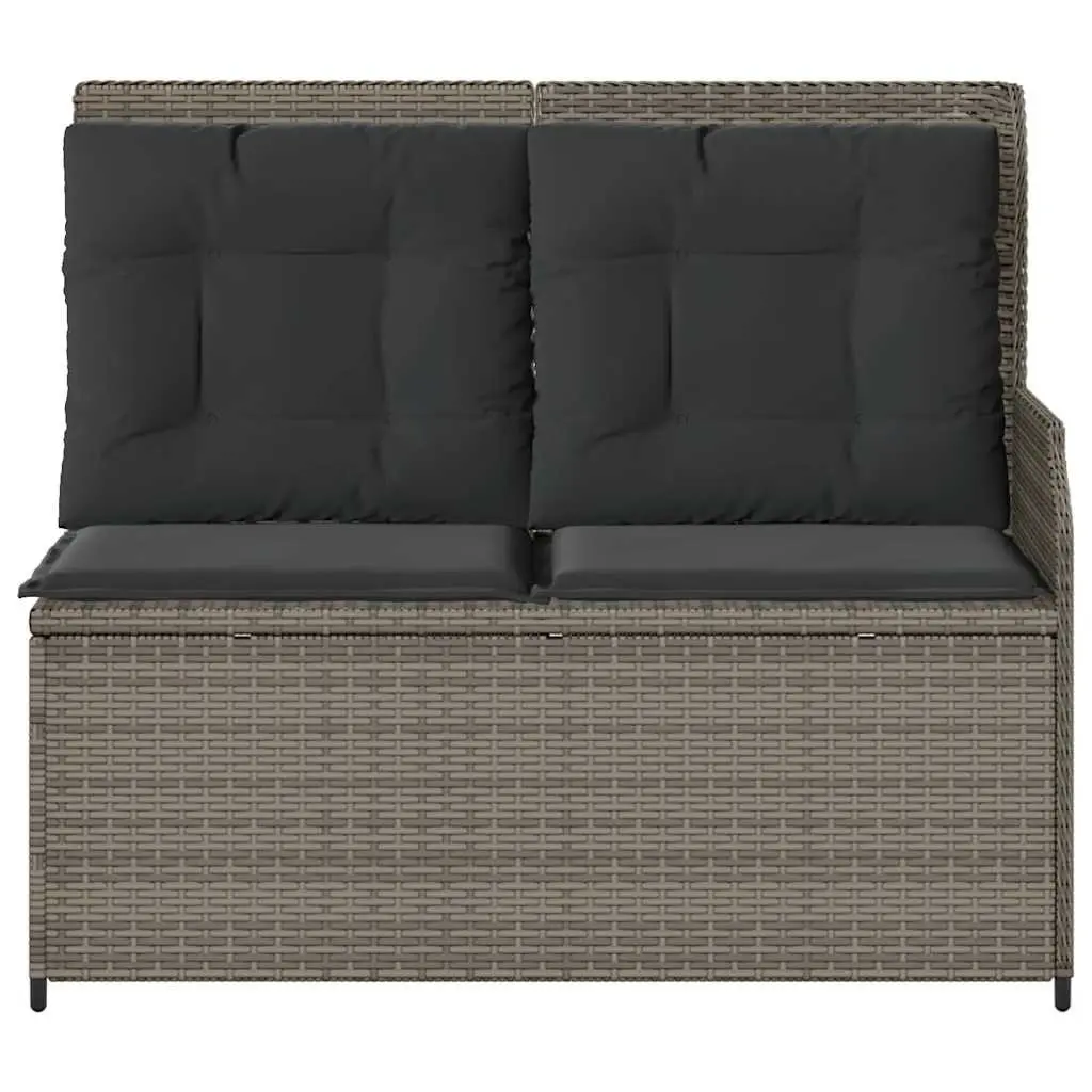 Reclining Garden Bench PE Rattan Adjustable Backrest Cushions Grey