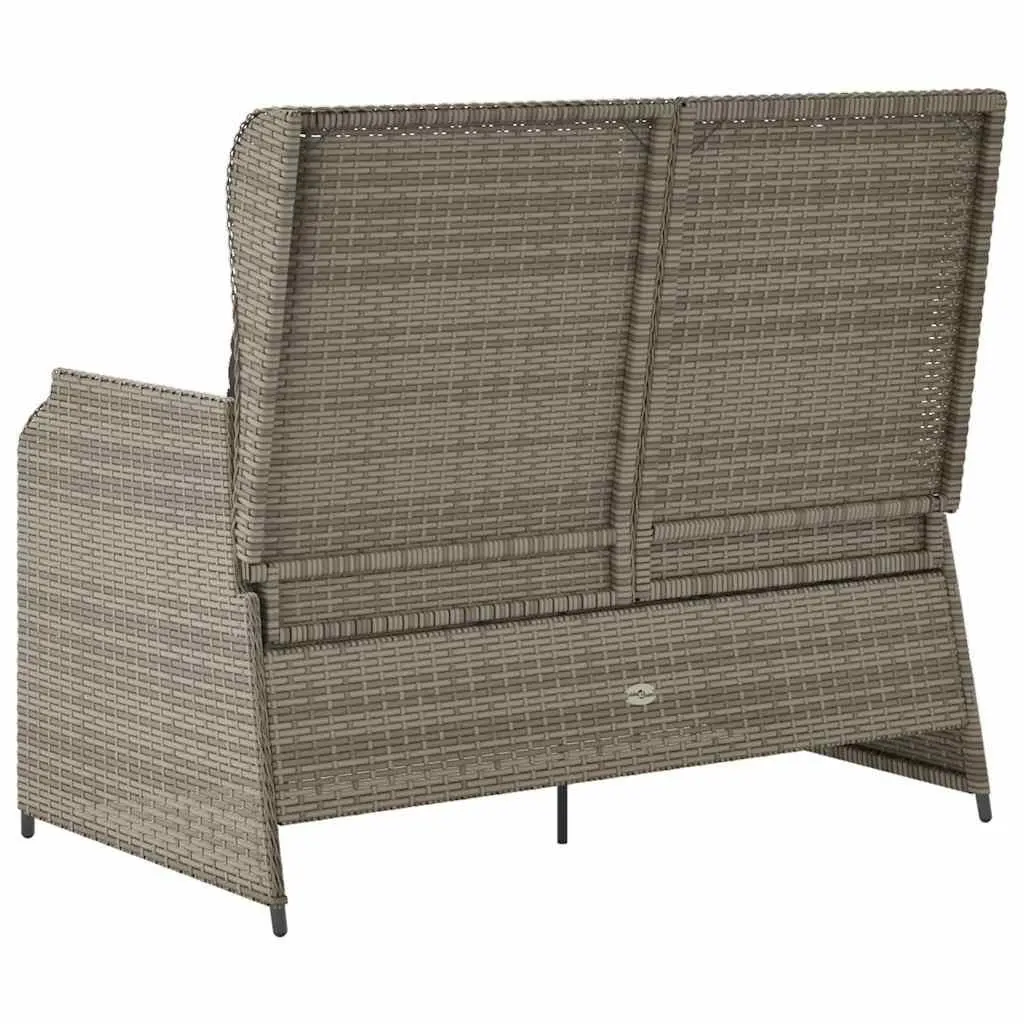 Reclining Garden Bench PE Rattan Adjustable Backrest Cushions Grey