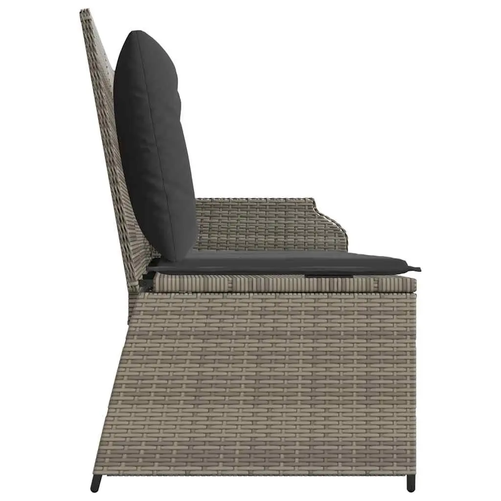 Reclining Garden Bench PE Rattan Adjustable Backrest Cushions Grey