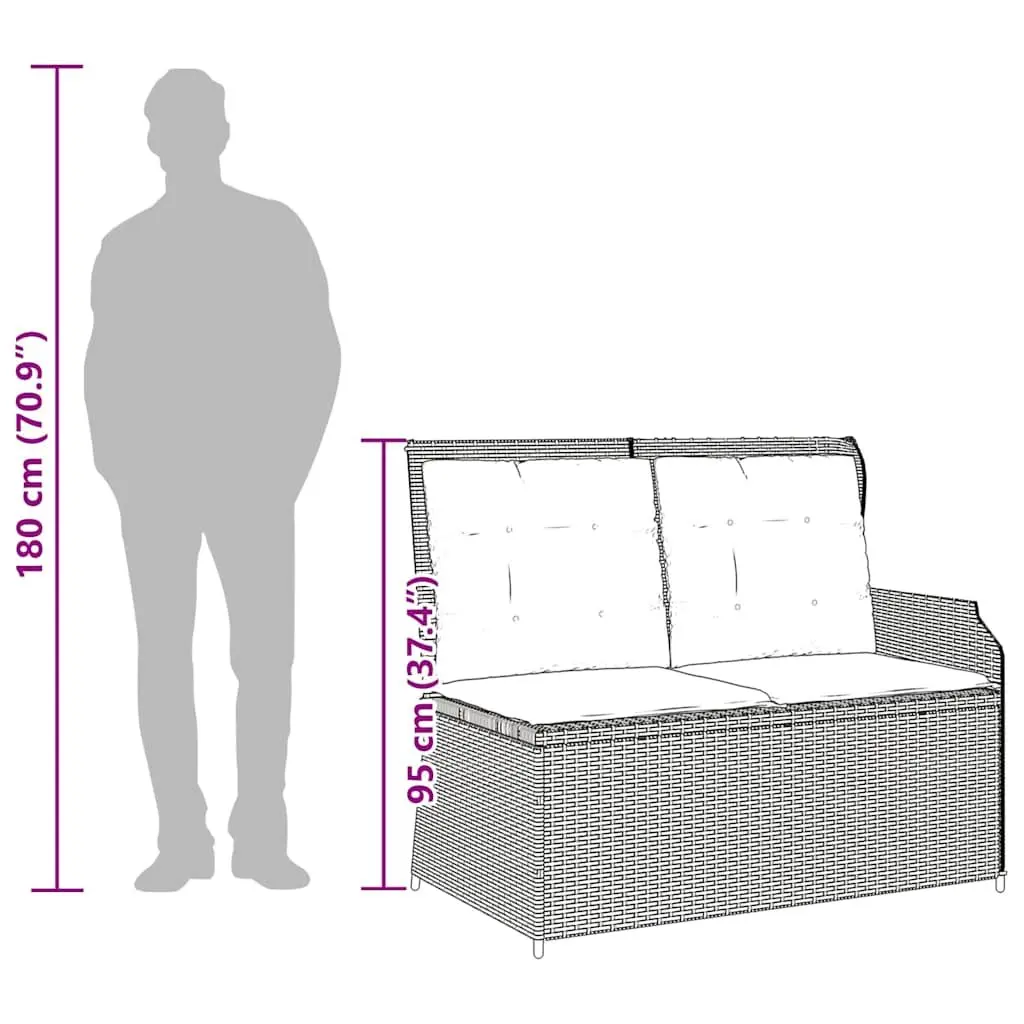 Reclining Garden Bench PE Rattan Adjustable Backrest Cushions Grey
