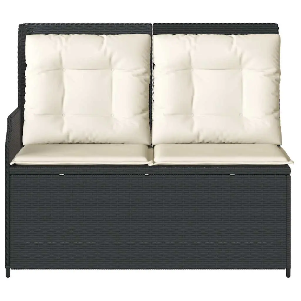 Reclining Garden Bench PE Rattan Frame Adjustable Backrest Cushions Black