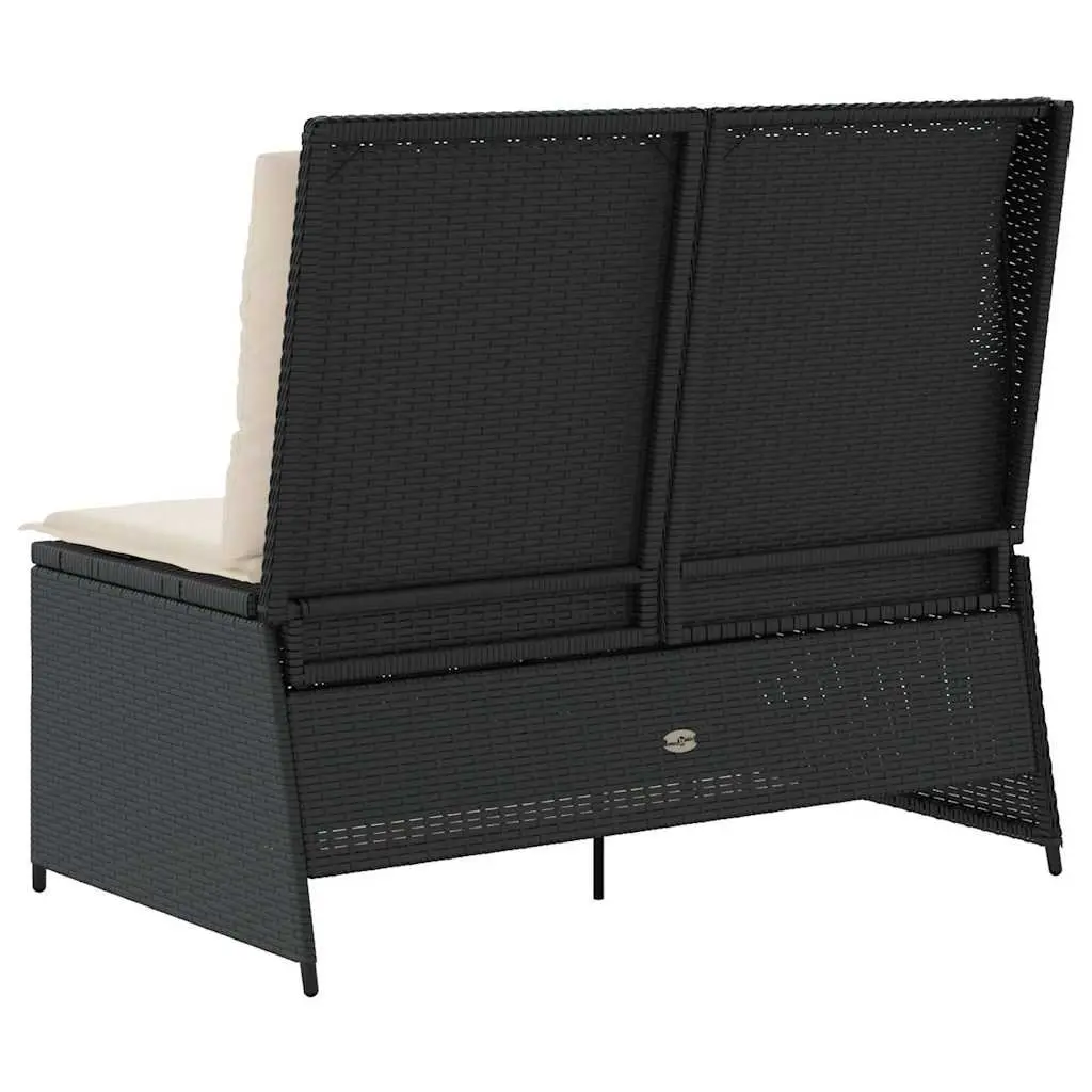 Reclining Garden Bench PE Rattan Frame Adjustable Backrest Cushions Black