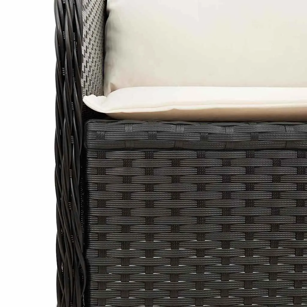 Reclining Garden Bench PE Rattan Frame Adjustable Backrest Cushions Black
