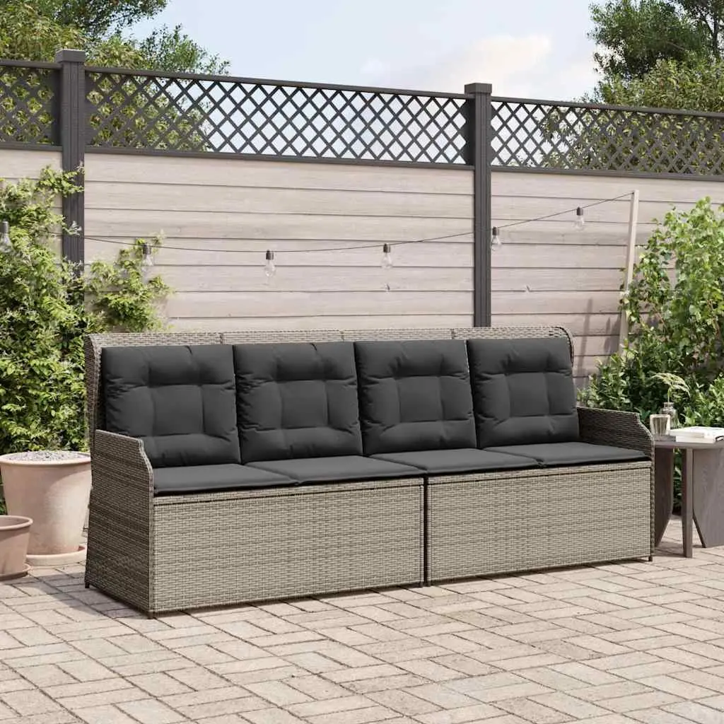 Reclining Garden Bench PE Rattan Adjustable Backrest Grey