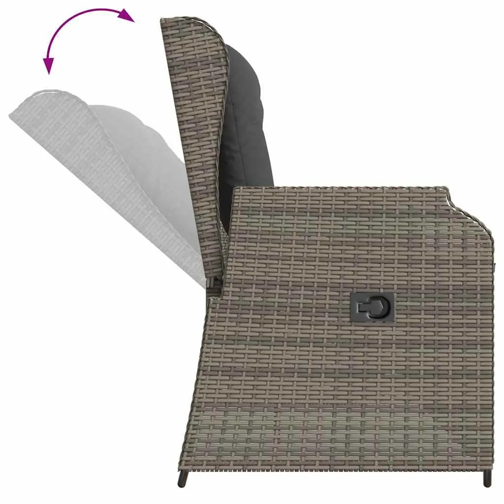Outdoor Reclining Garden Bench Adjustable Backrest Padded Cushions Grey Poly
