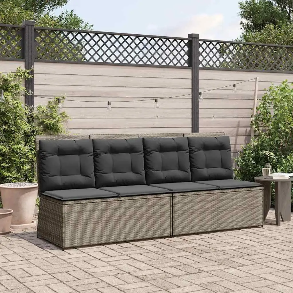 Reclining Garden Bench PE Rattan Adjustable Backrest Padded Cushions Grey