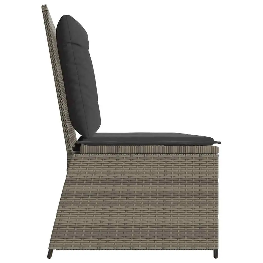 Reclining Garden Bench PE Rattan Adjustable Backrest Padded Cushions Grey
