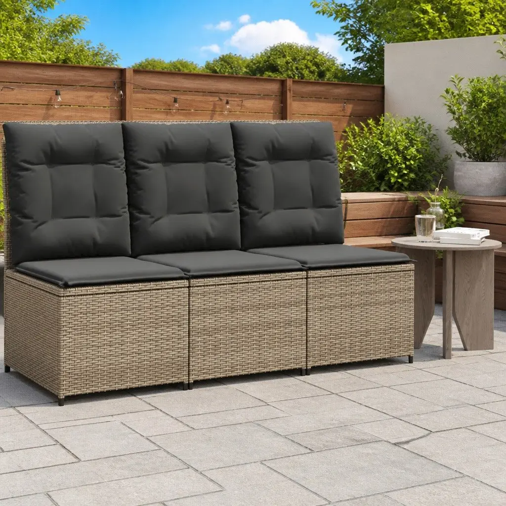 Reclining Garden Sofa Outdoor Seating with Cushions Grey Poly Rattan Adjustable