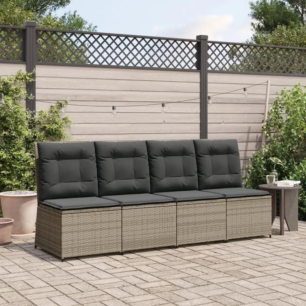 Reclining Garden Sofa Outdoor Seating with Cushions Grey Poly Rattan Adjustable