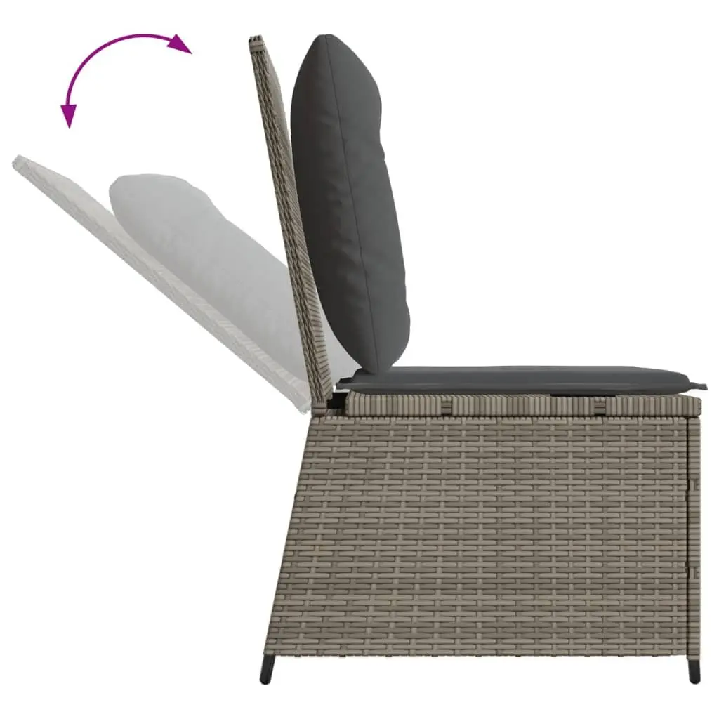 Reclining Garden Sofa Outdoor Seating with Cushions Grey Poly Rattan Adjustable