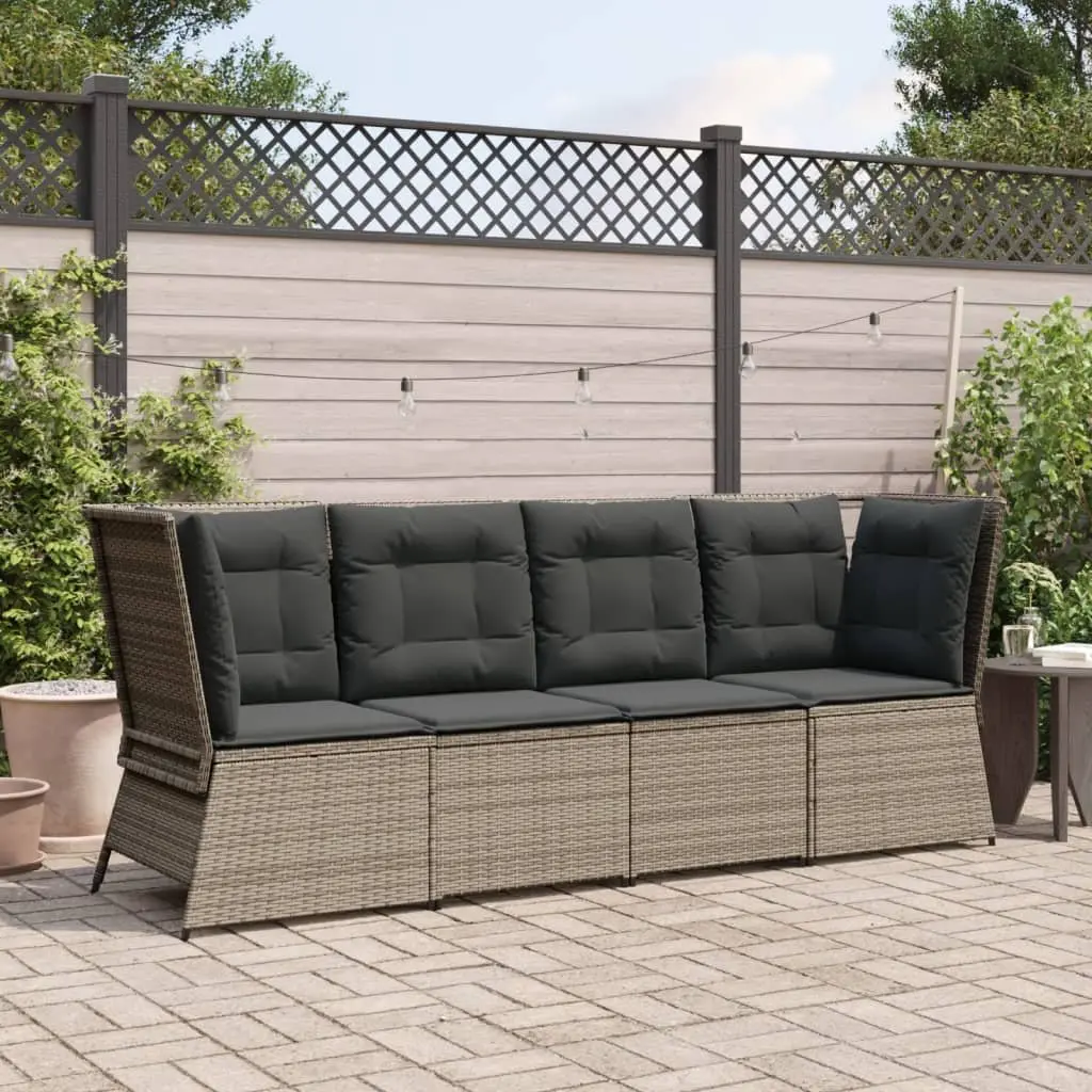 Garden Corner Sofa with Cushions Grey Poly Rattan Outdoor Seating