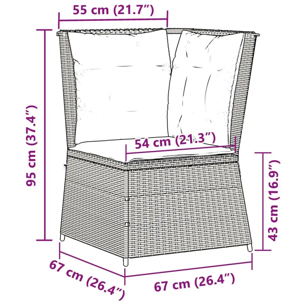 Garden Corner Sofa with Cushions Grey Poly Rattan Outdoor Seating