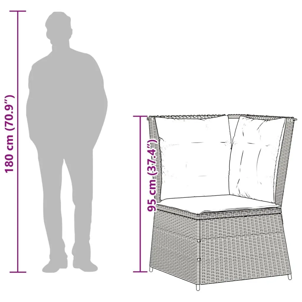 Garden Corner Sofa with Cushions Grey Poly Rattan Outdoor Seating