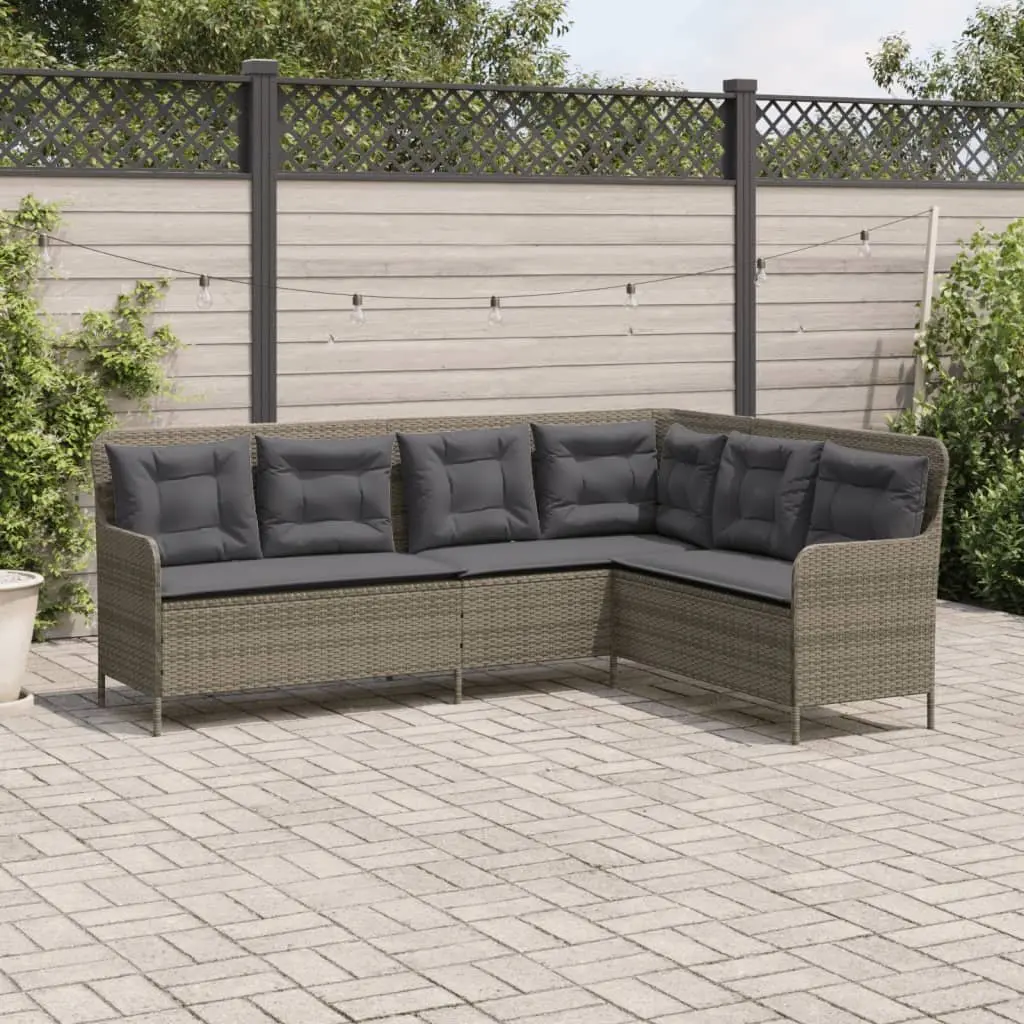 L-Shaped Poly Rattan Garden Sofa with Cushions Outdoor Patio Furniture Grey