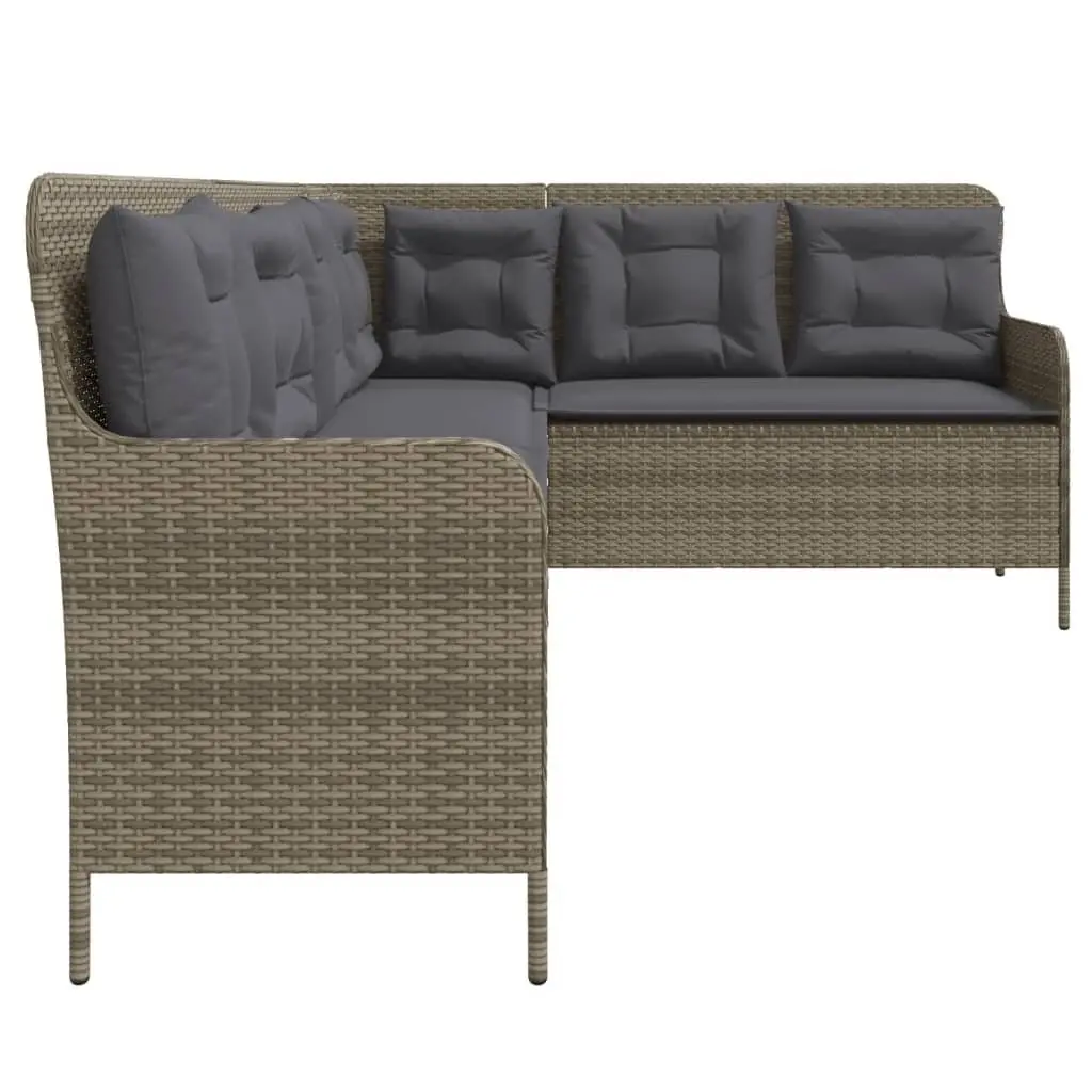 L-Shaped Poly Rattan Garden Sofa with Cushions Outdoor Patio Furniture Grey