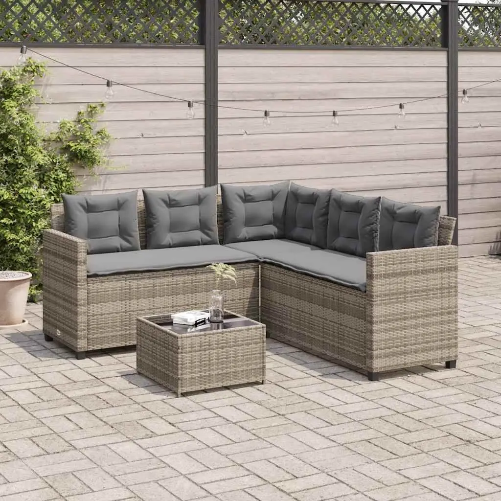L-Shaped Garden Sofa Set PE Rattan Grey Outdoor Patio Furniture with Table
