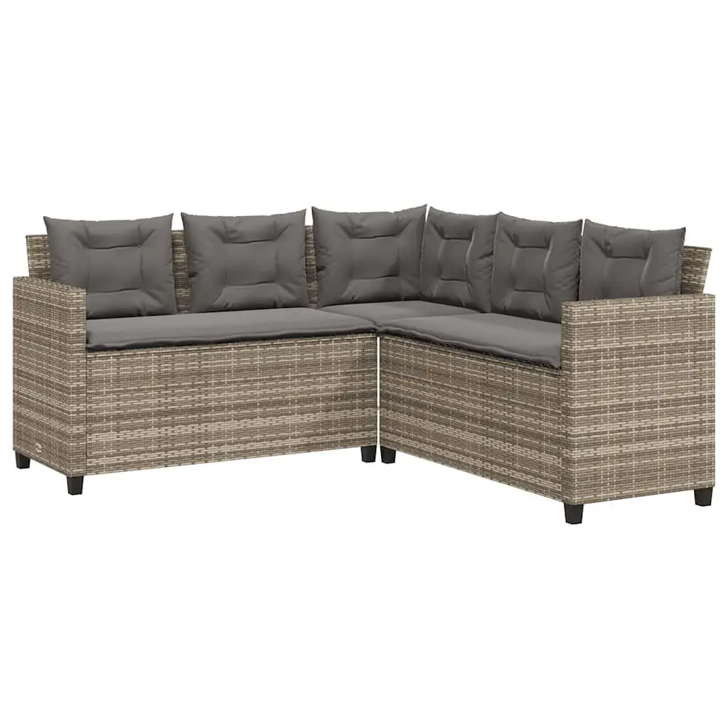 L-Shaped Garden Sofa Set PE Rattan Grey Outdoor Patio Furniture with Table