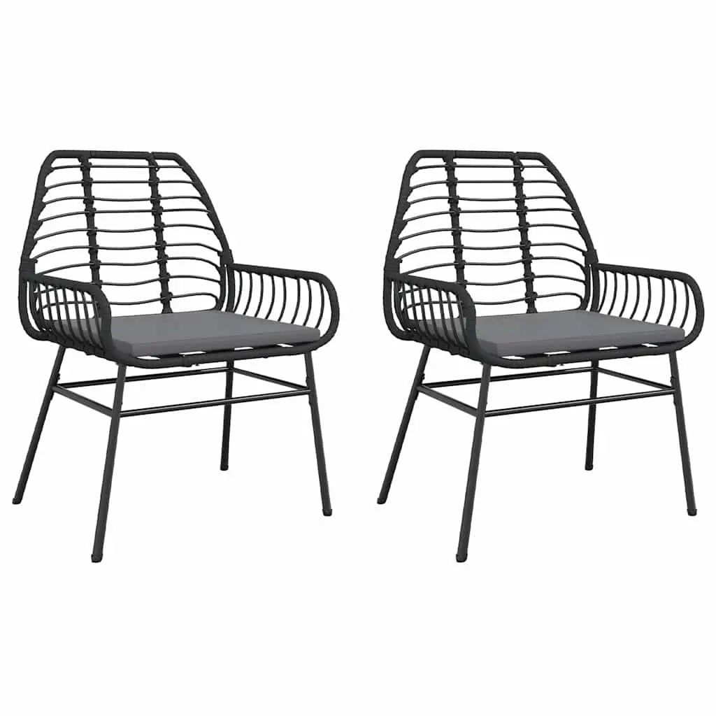 Outdoor Garden Chairs PE Rattan 2 Piece Set with Padded Cushions Black