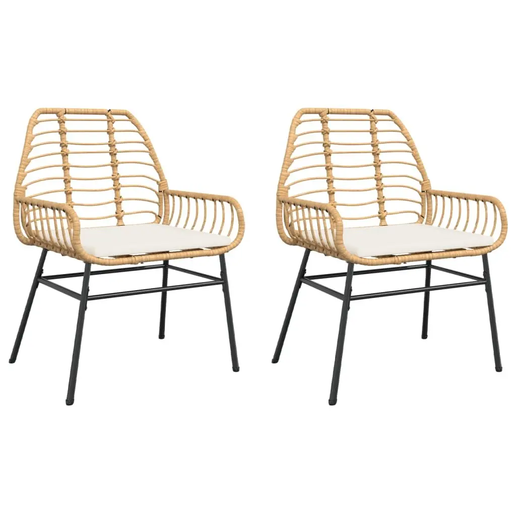 Garden Chairs PE Rattan with Cushions 2 Piece Brown Outdoor Seating Patio Furniture Set