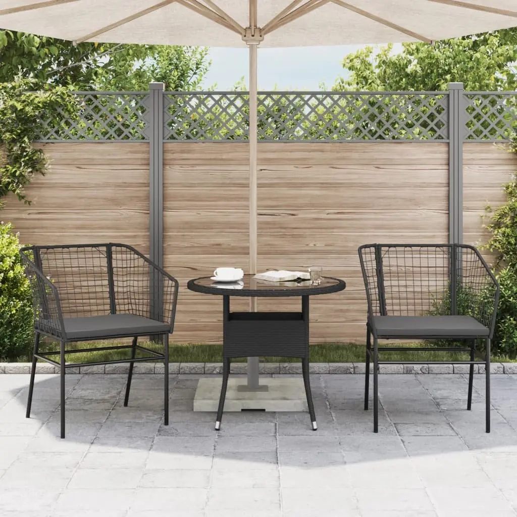Outdoor Garden Chairs Set of 2 PE Rattan Cushioned Black Patio Seating