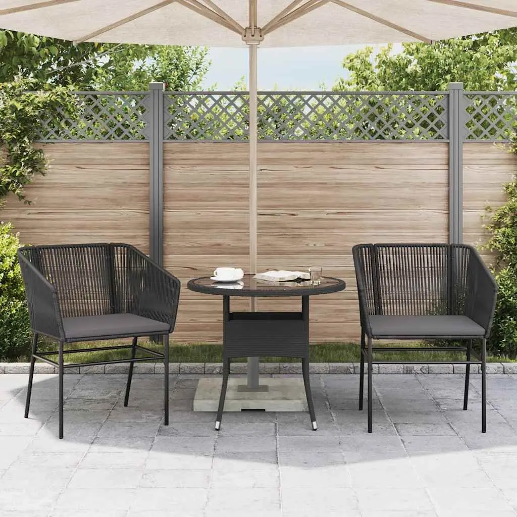 Outdoor Garden Chairs Set PE Rattan Powder Coated Steel 2 pcs Black with Cushions