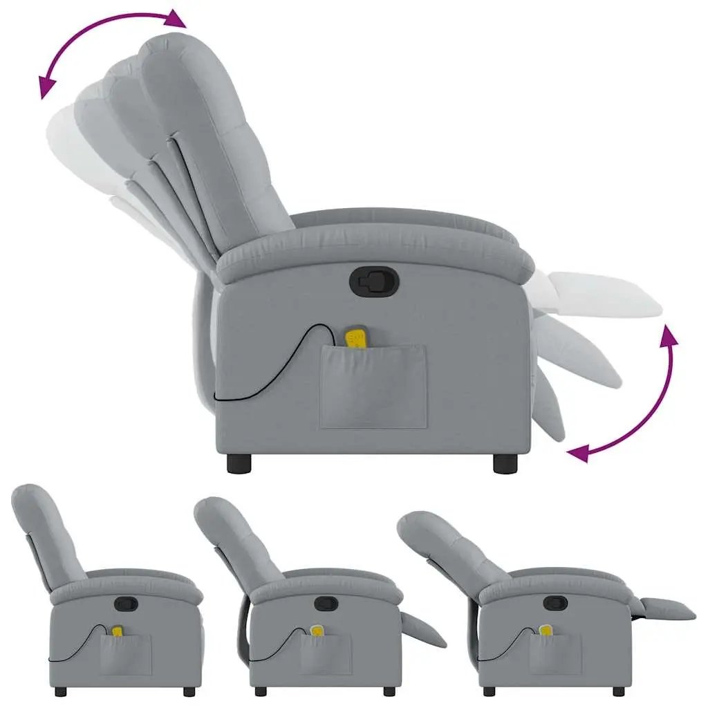 Recliner Chair Manual Light Grey Fabric with 6 Vibration Massage Points and Adjustable Backrest