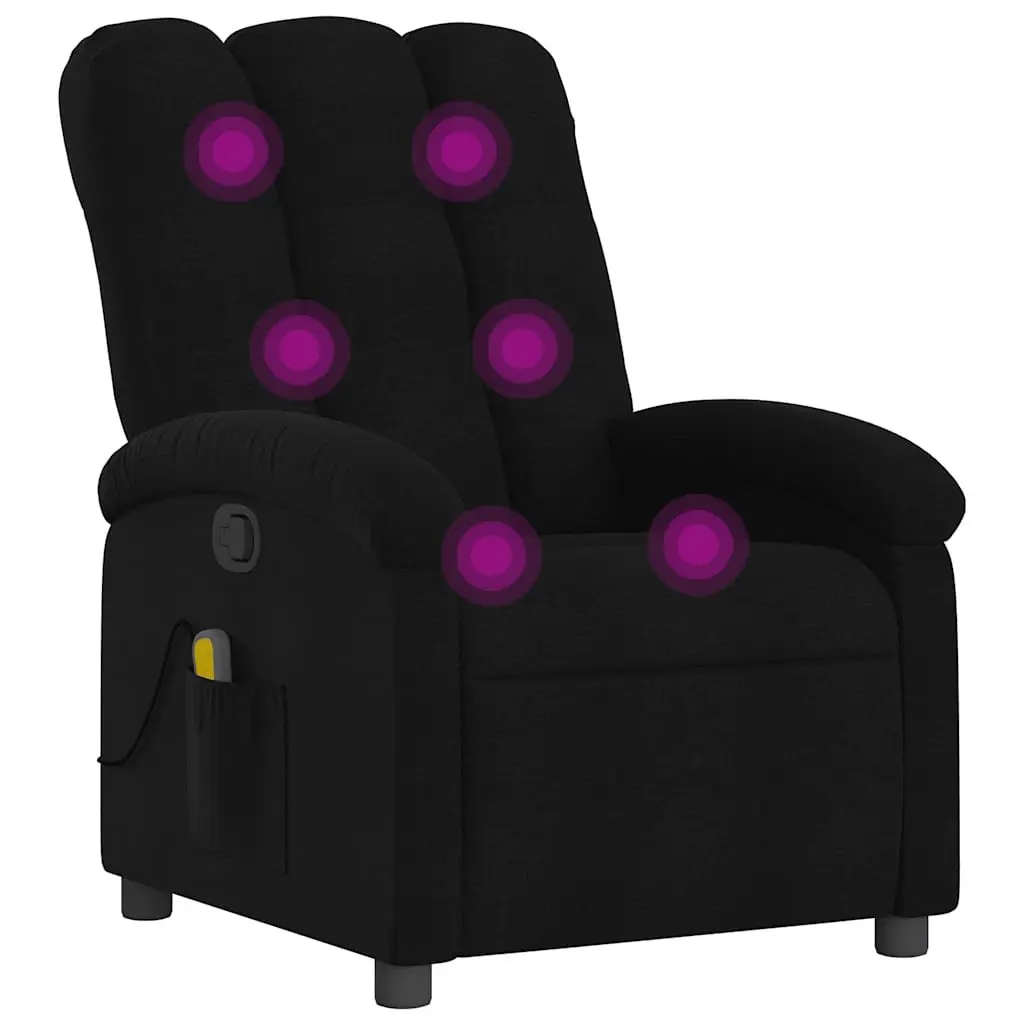 Recliner Chair Manual Black Fabric Vibration Massage Armchair 6 Points Adjustable Footrest