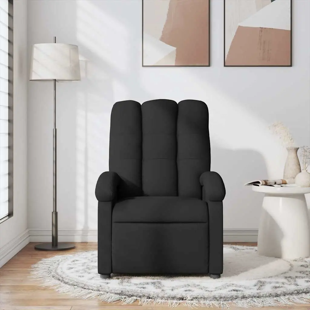 Recliner Chair Manual Black Fabric Vibration Massage Armchair 6 Points Adjustable Footrest
