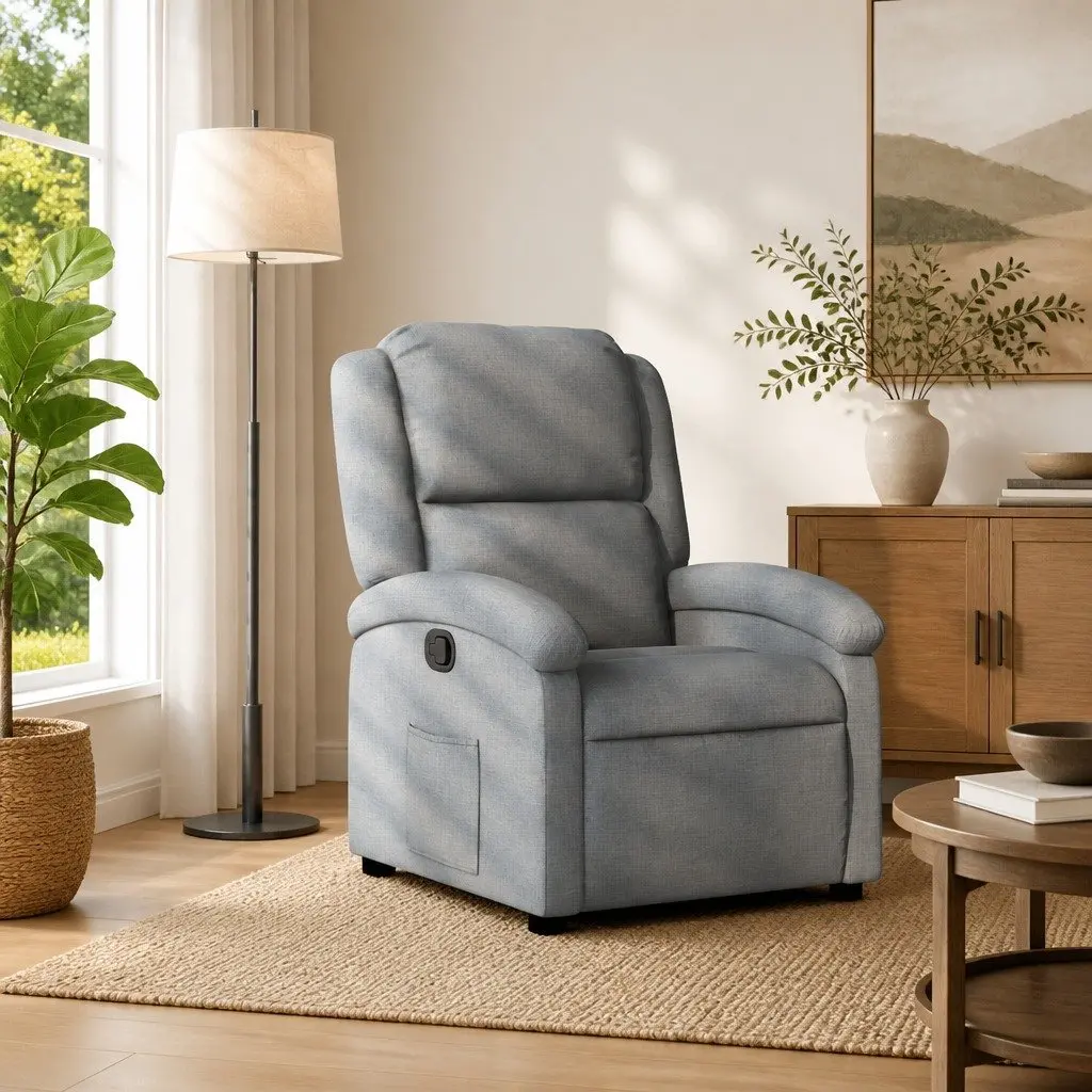 Recliner Chair Manual Reclining Fabric Light Grey Adjustable Seat