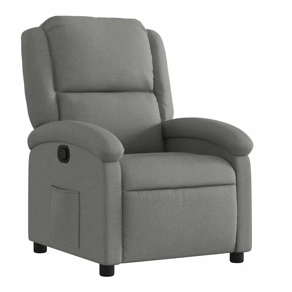 Grey Fabric Recliner Chair Manual Reclining Lounge Seat with Footrest and Side Pocket