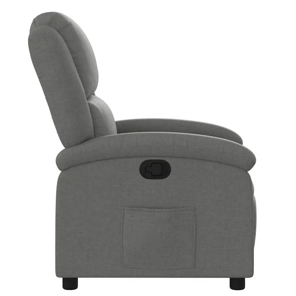 Grey Fabric Recliner Chair Manual Reclining Lounge Seat with Footrest and Side Pocket