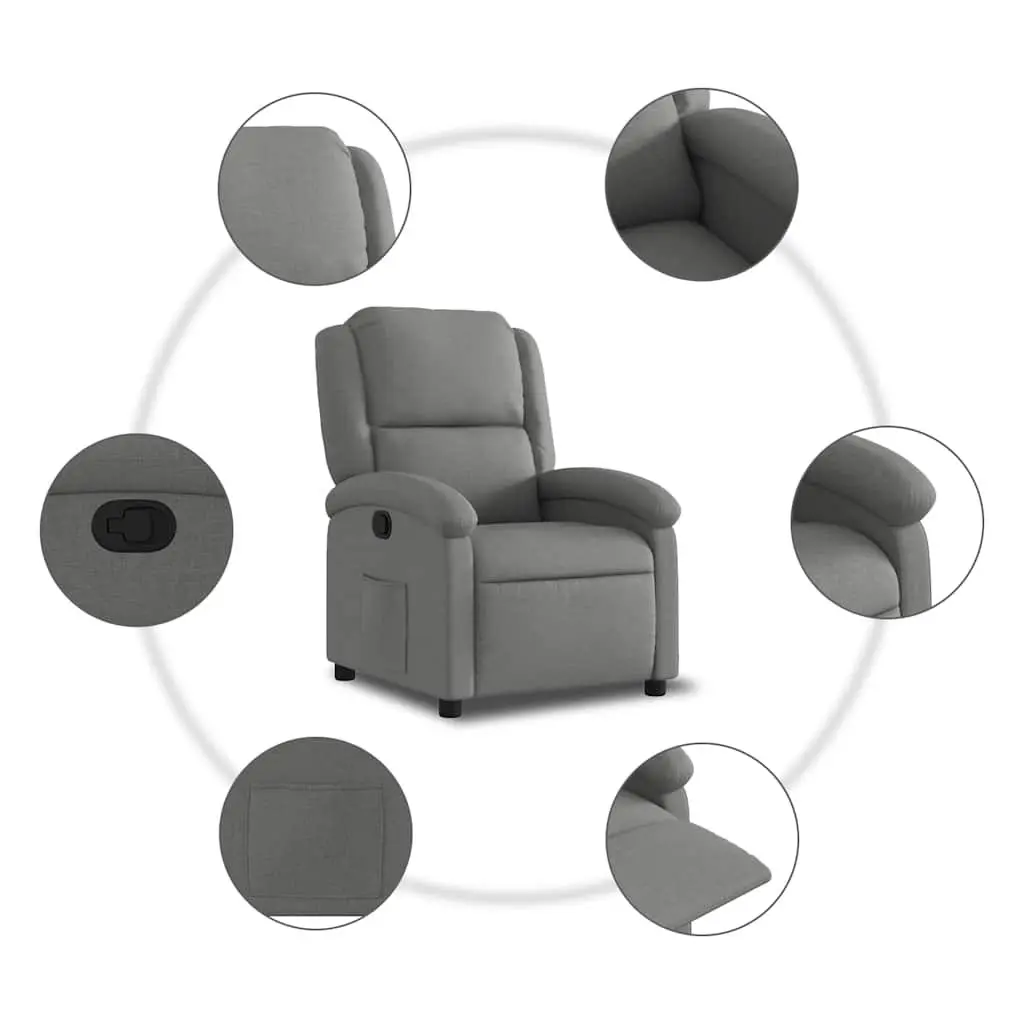 Grey Fabric Recliner Chair Manual Reclining Lounge Seat with Footrest and Side Pocket