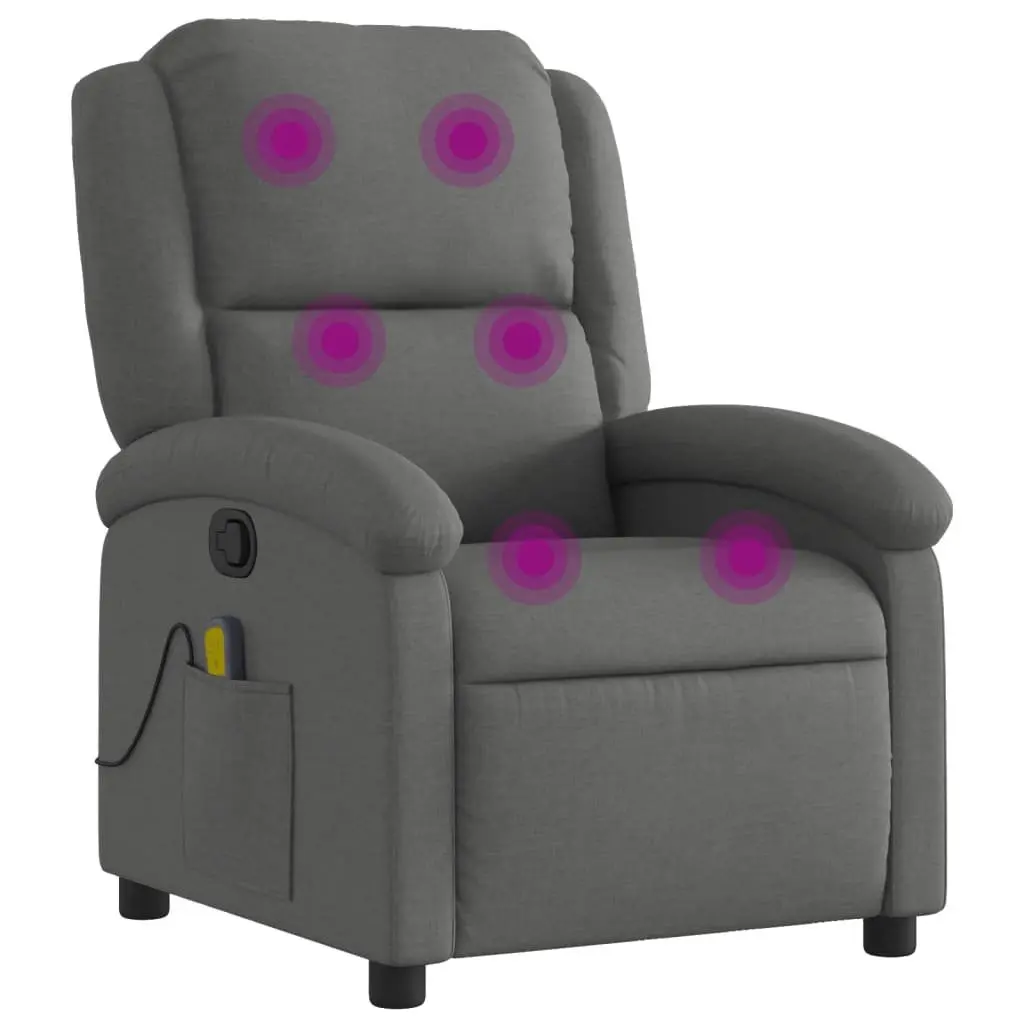 Recliner Chair Fabric Grey Manual Massage 6 Vibration Points Adjustable Backrest