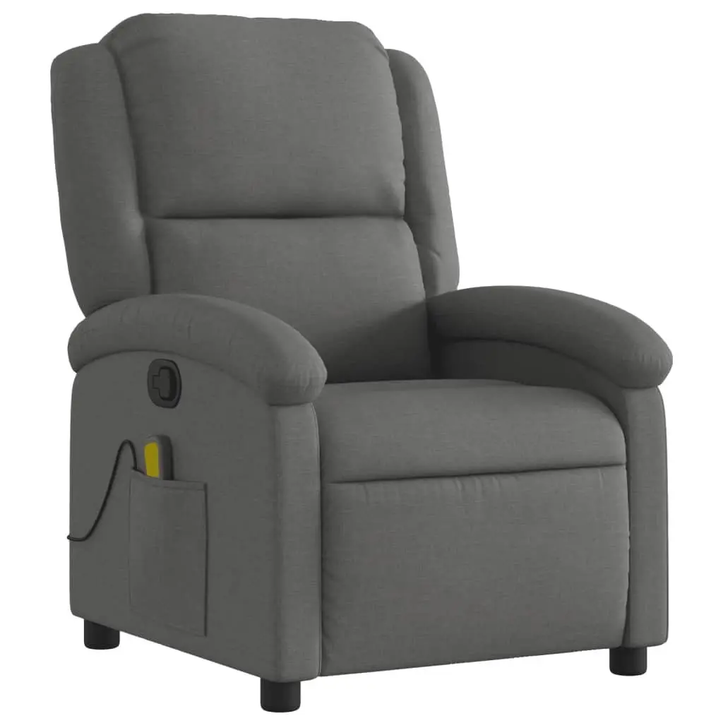 Recliner Chair Fabric Grey Manual Massage 6 Vibration Points Adjustable Backrest