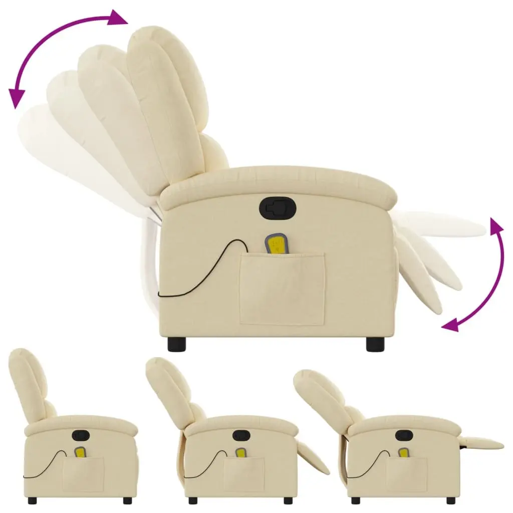 Massage Chair Fabric Cream Recliner Manual Vibration Footrest Adjustable Armchair
