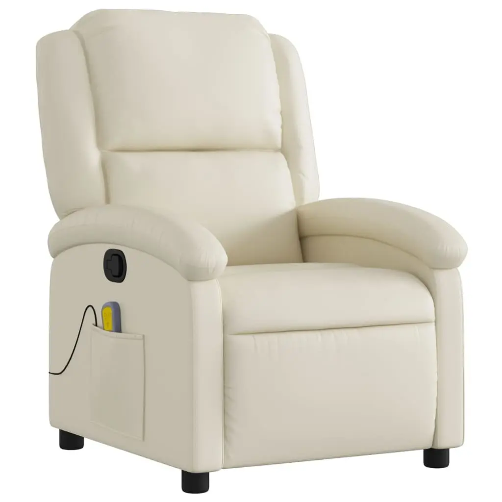 Massage Recliner Chair Cream Faux Leather Manual Recline Armchair with Vibration