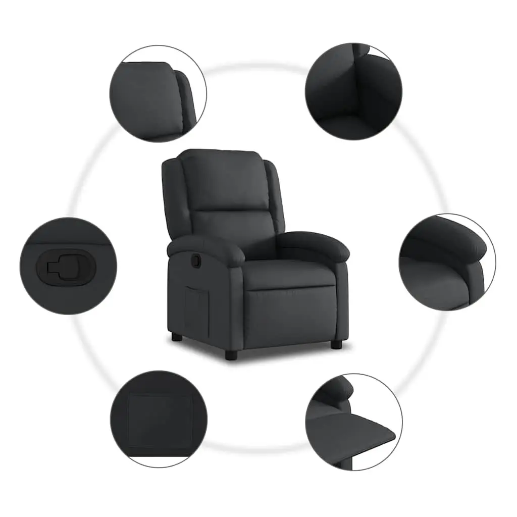 Recliner Armchair Manual Reclining Function Real Leather Padded Seat Black