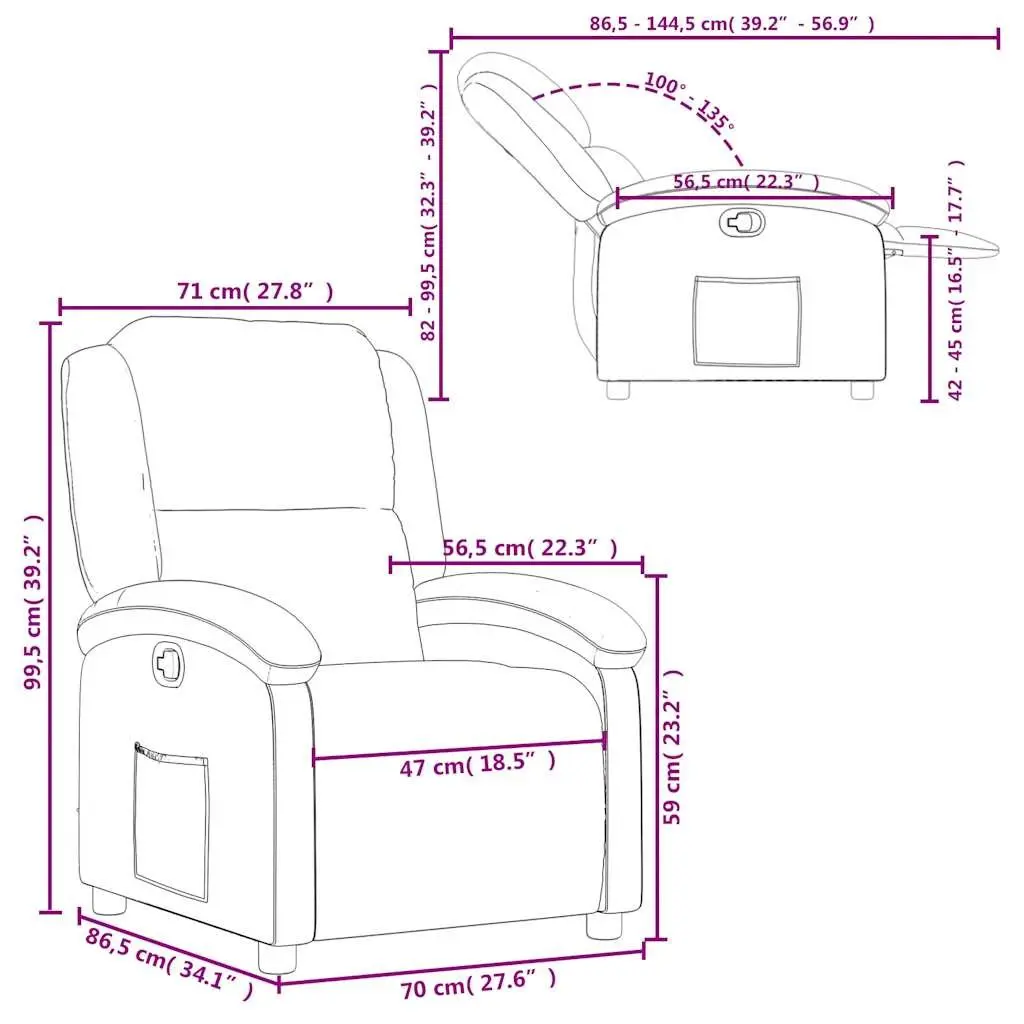 Recliner Armchair Real Leather Manual Cream Adjustable Footrest and Backrest