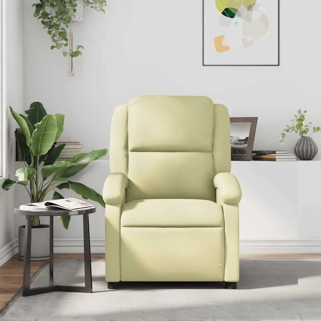 Recliner Armchair Real Leather Manual Cream Adjustable Footrest and Backrest