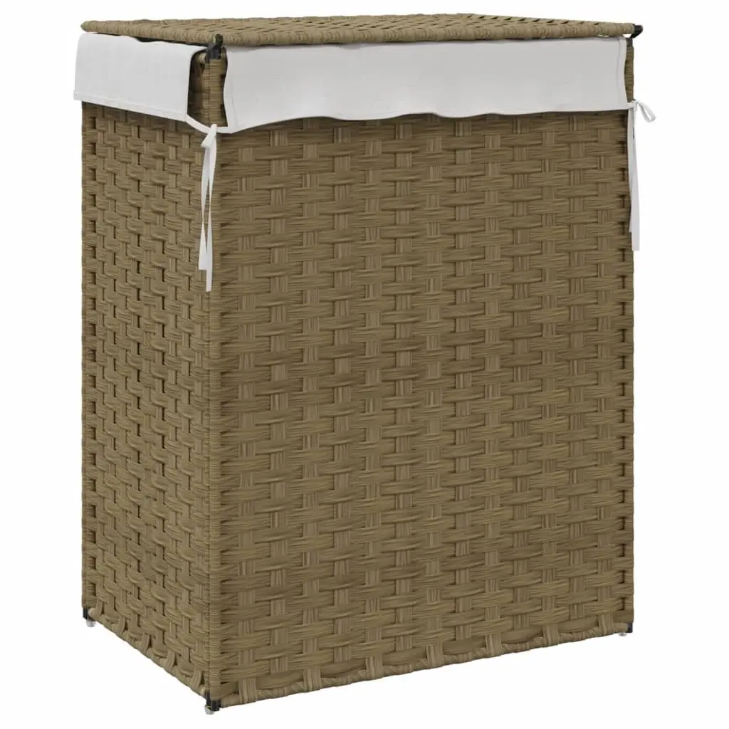 Laundry Basket with Lid Brown Poly Rattan Household Storage Foldable Design