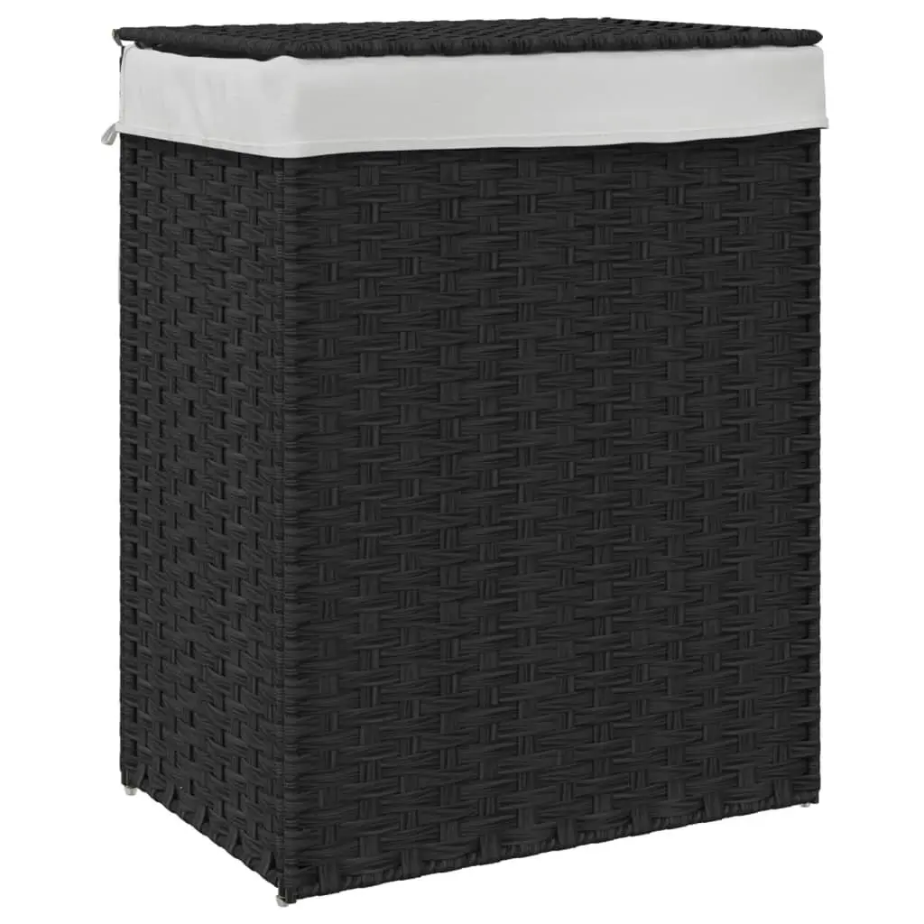 Laundry Basket with Lid Black Poly Rattan Foldable Storage Hamper Removable