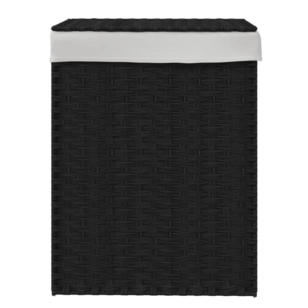 Laundry Basket with Lid Black Poly Rattan Foldable Storage Hamper Removable