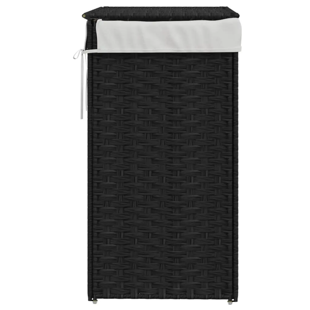 Laundry Basket with Lid Black Poly Rattan Foldable Storage Hamper Removable