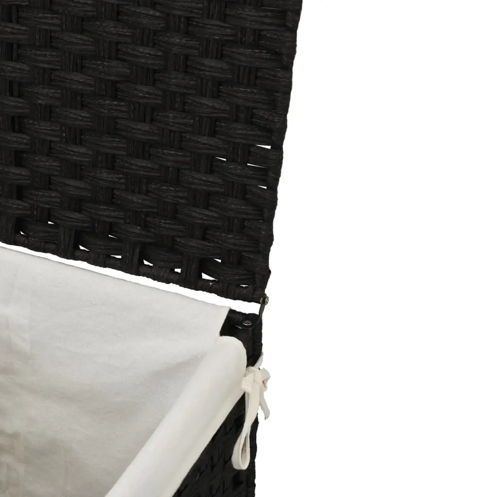 Laundry Basket with Lid Black Poly Rattan Foldable Storage Hamper Removable