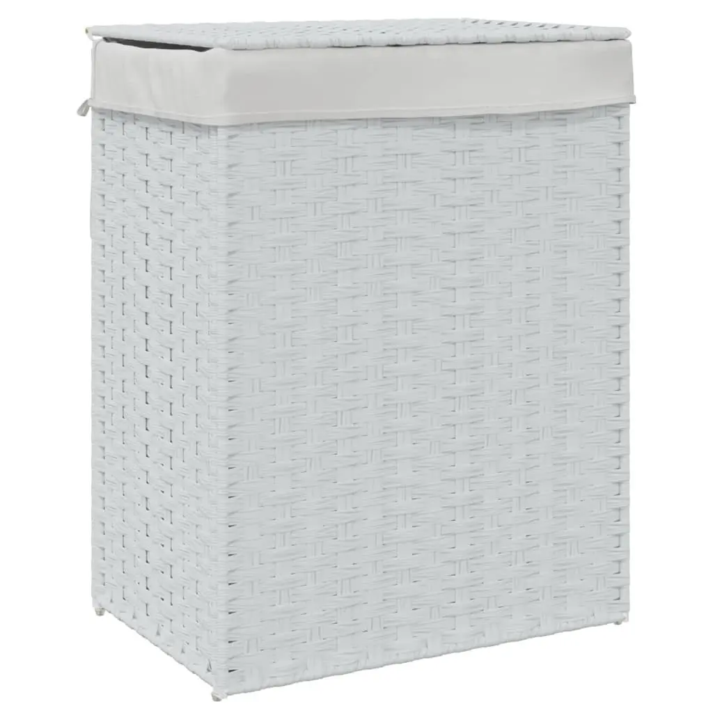Laundry Basket with Lid White Poly Rattan Foldable Storage Hamper