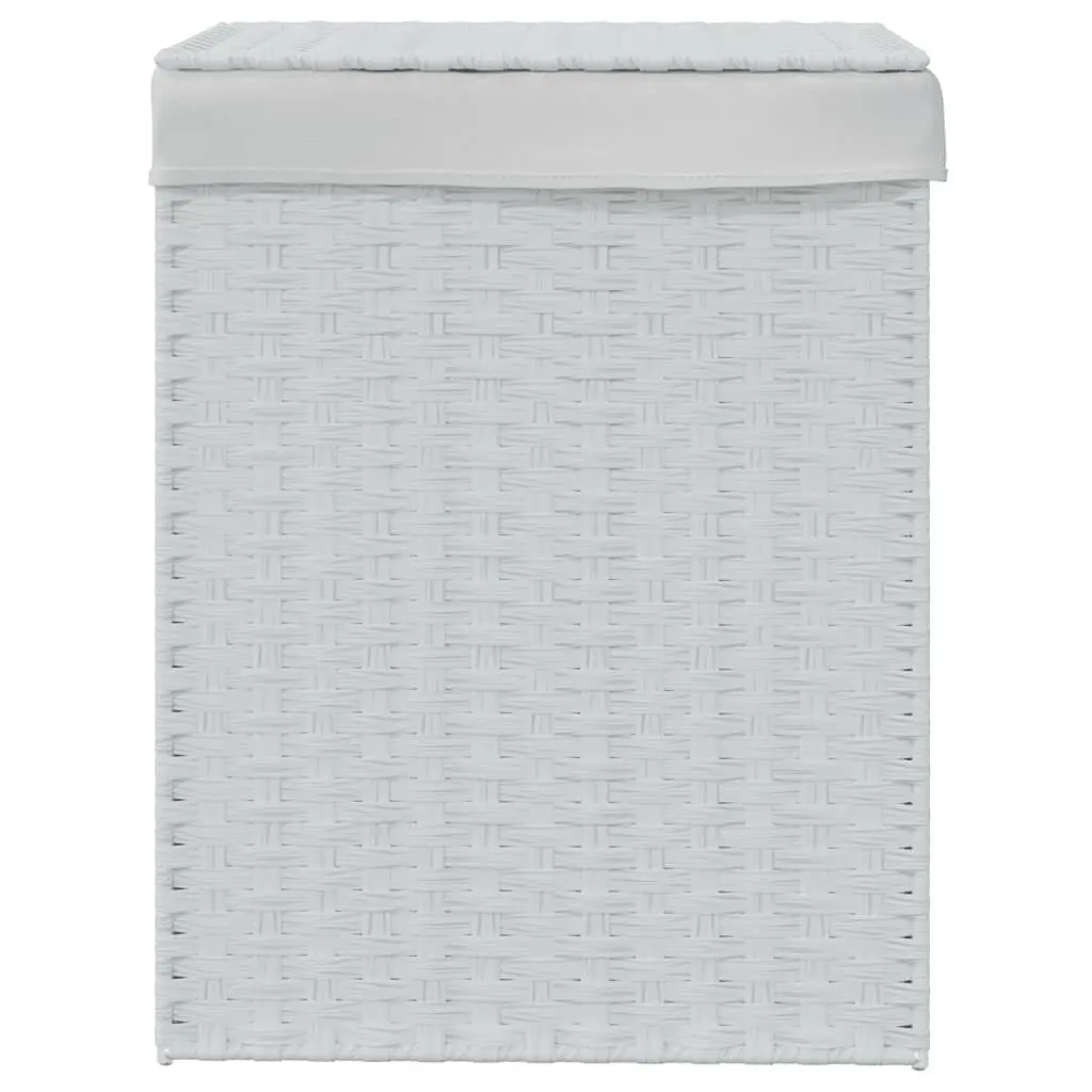 Laundry Basket with Lid White Poly Rattan Foldable Storage Hamper